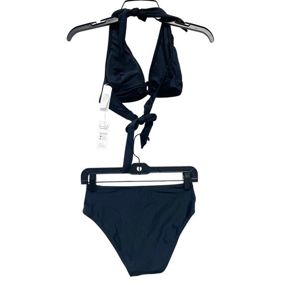 Cupshe Women's Black Halter Bikini Ruched Drawstring Sarong Set 3 Piece Size S - Picture 1 of 12